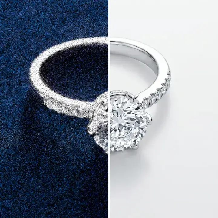Noisy low-res ring restoration before and after comparison