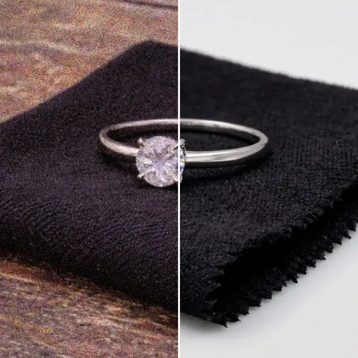 Diamond ring studio cleanup before and after comparison