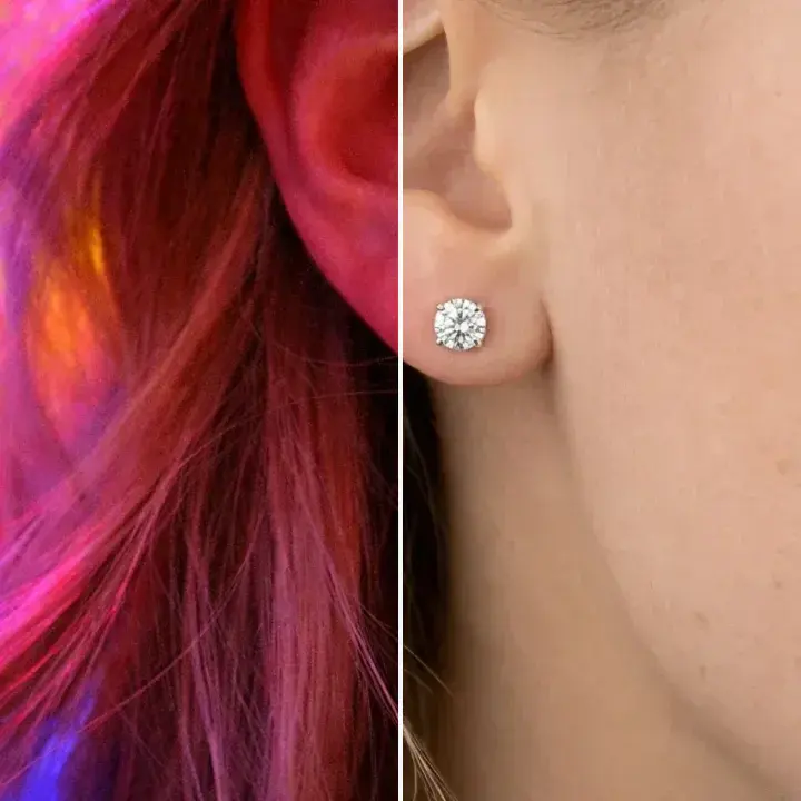 Stud earring color correction before and after comparison