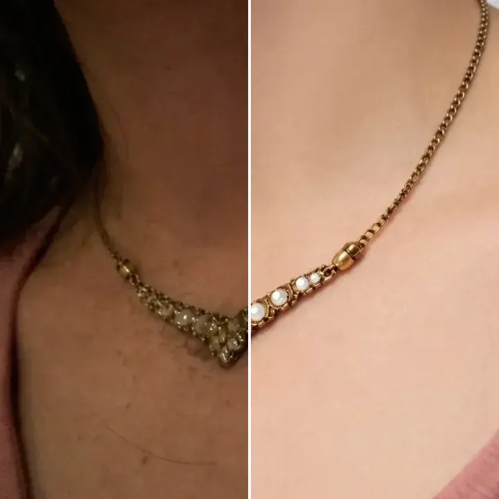 Vintage necklace lighting cleanup before and after comparison
