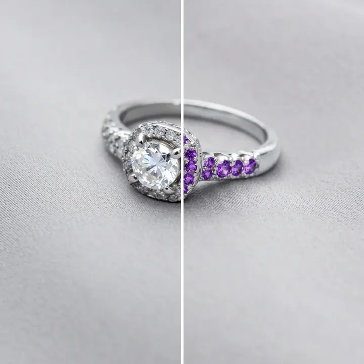 Ring gemstone change before and after comparison